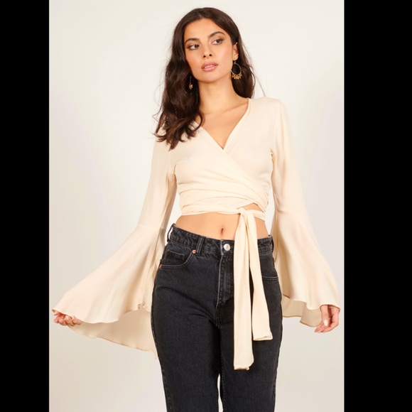 Tobi Tops - Tobi sleeve it to me ivory long tie crop wrap top Audrey 3+1 summer festival